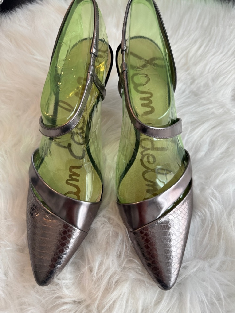 NWT Sam Edelman Othello Metallic Pewter Pointed Toe Heels size 10 - Picture 3 of 13